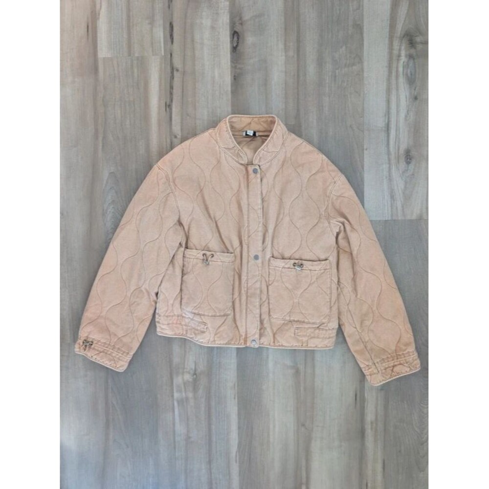 Joie Beige Quilted Tan Full Zip Bomber Jacket, Large (D4)
